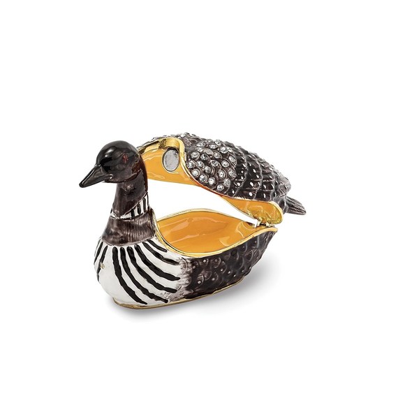 Pewter Bejeweled Crystals Gold-tone Enameled CARLO Loon Duck Trinket Box - Picture 2 of 4